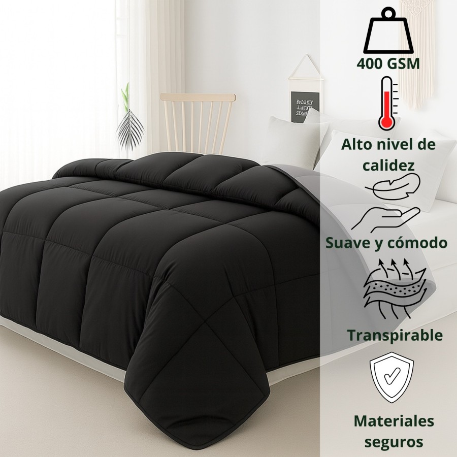 Relleno Nórdico BERLIN 400 GSM Reversible negro y gris | Oeko-Tex | Deslan Internacional