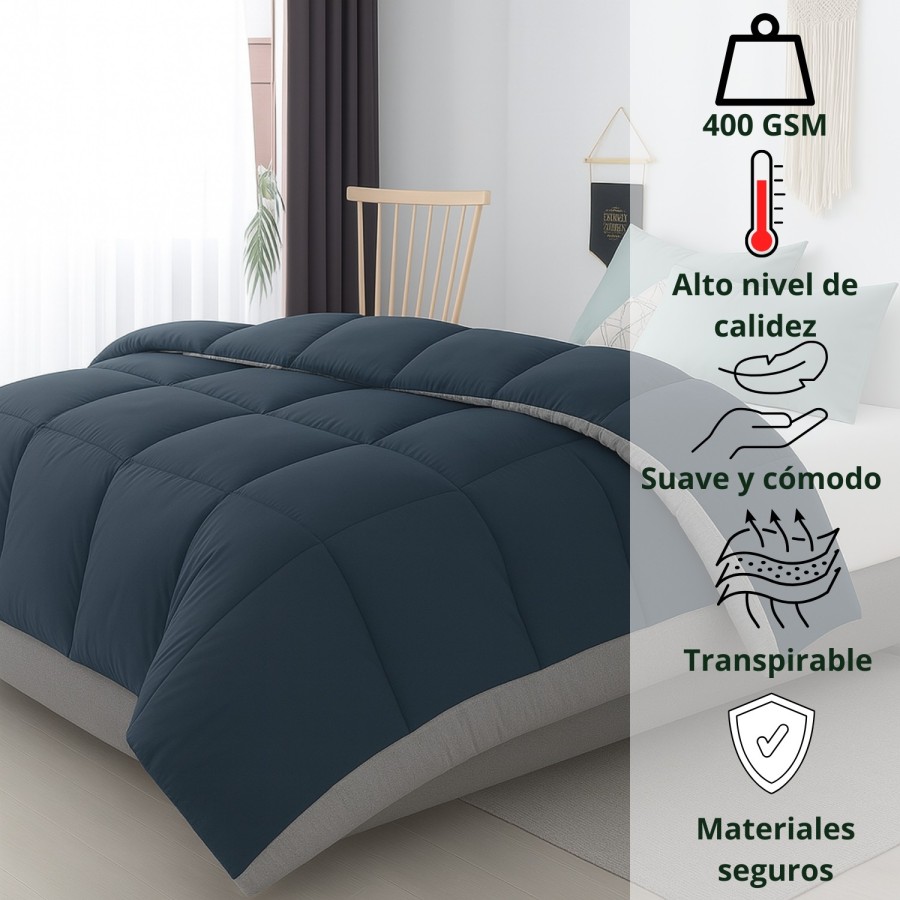 Relleno Nórdico BERLIN 400 GSM Reversible carbon y gris | Oeko-Tex | Deslan Internacional