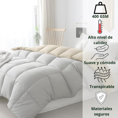 Relleno Nórdico BERLIN 400 GSM Reversible Beige y Gris| Oeko-Tex | Deslan Internacional 2