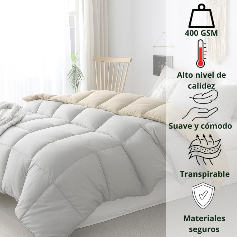 Relleno Nórdico BERLIN 400 GSM Reversible Beige y Gris| Oeko-Tex | Deslan Internacional