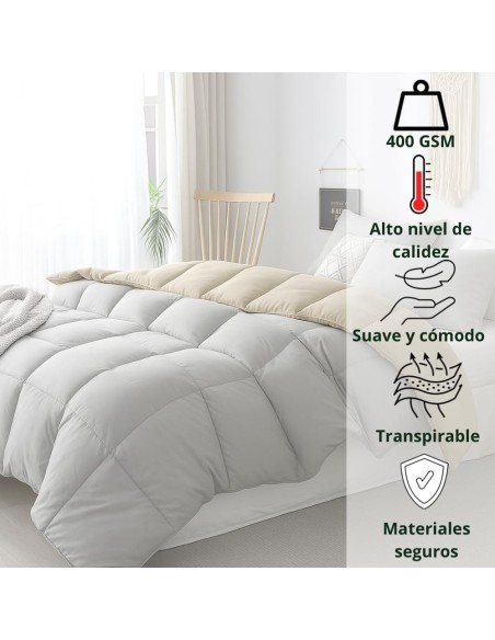Relleno Nórdico BERLIN 400 GSM Reversible Beige y Gris| Oeko-Tex | Deslan Internacional