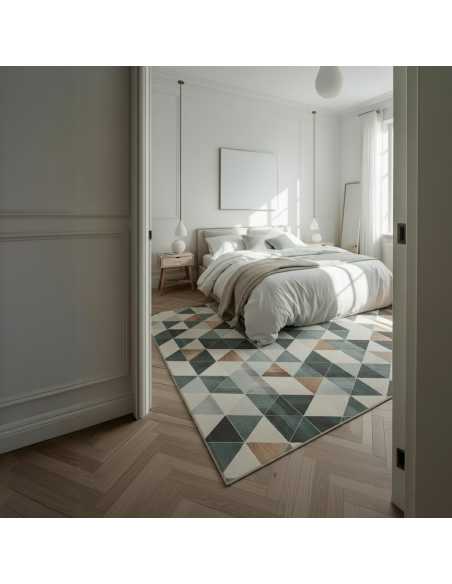 Alfombra Munich | Diseño geométrico moderno en tonos verdes y beige | 4 tamaños disponibles