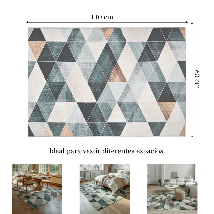Alfombra Munich | Diseño geométrico moderno en tonos verdes y beige | 4 tamaños disponibles