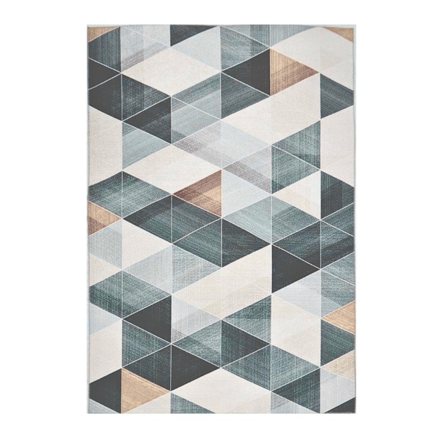 Alfombra Munich | Diseño geométrico moderno en tonos verdes y beige | 4 tamaños disponibles