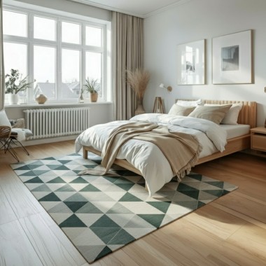 Alfombra Munich | Diseño geométrico moderno en tonos verdes y beige | 4 tamaños disponibles