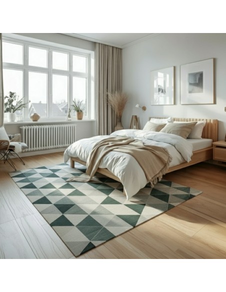 Alfombra Munich | Diseño geométrico moderno en tonos verdes y beige | 4 tamaños disponibles