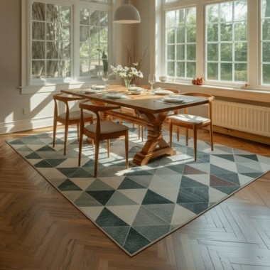 Alfombra Munich | Diseño geométrico moderno en tonos verdes y beige | 4 tamaños disponibles 2