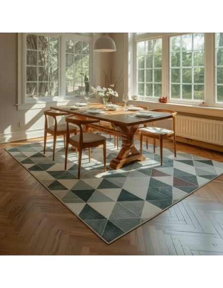Alfombra Munich | Diseño geométrico moderno en tonos verdes y beige | 4 tamaños disponibles