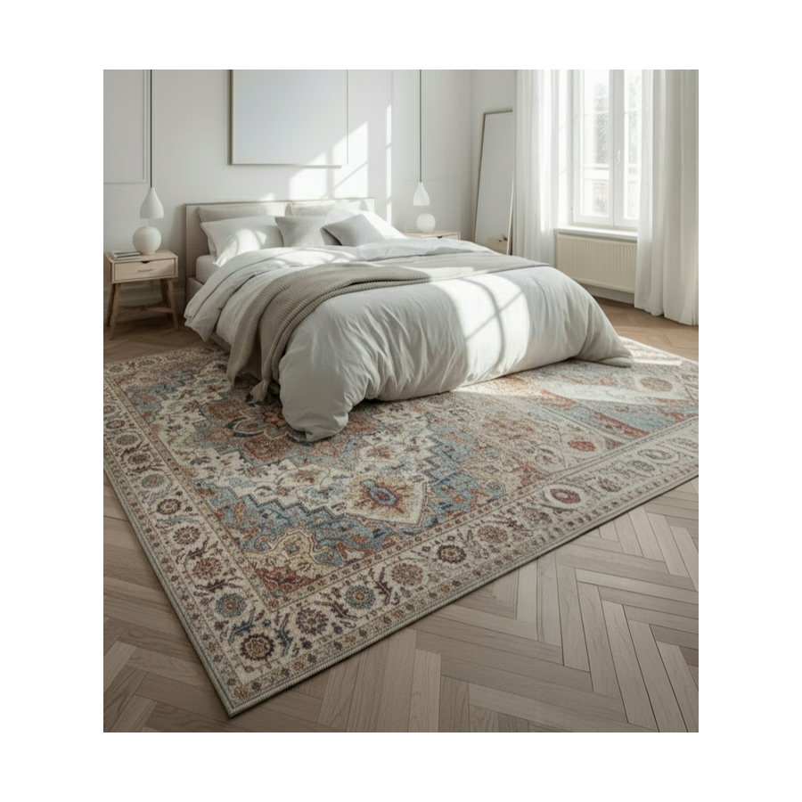 Alfombra Chennai | Diseño clásico oriental en tonos tierra y azul | 4 tamaños disponibles