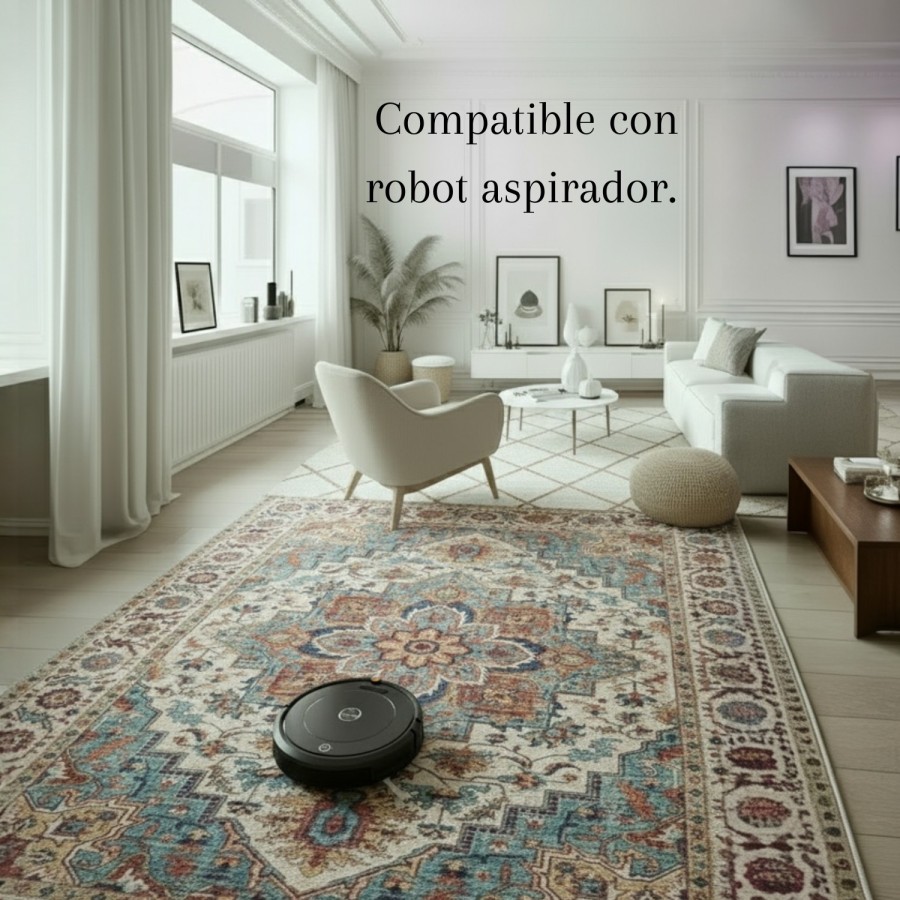 Alfombra Chennai | Diseño clásico oriental en tonos tierra y azul | 4 tamaños disponibles