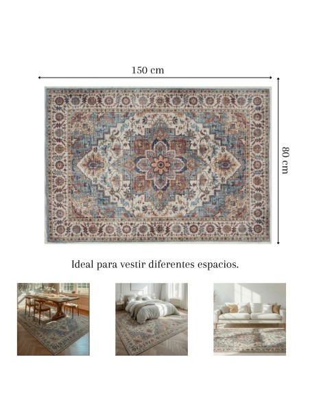 Alfombra Chennai | Diseño clásico oriental en tonos tierra y azul | 4 tamaños disponibles