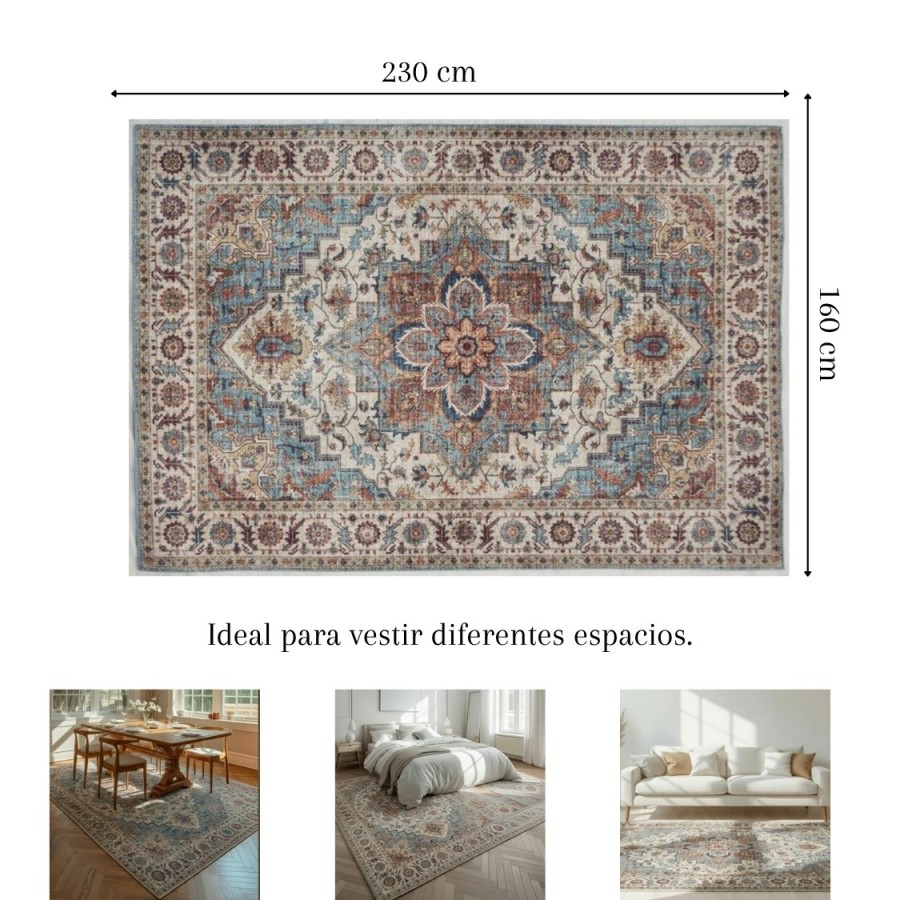 Alfombra Chennai | Diseño clásico oriental en tonos tierra y azul | 4 tamaños disponibles