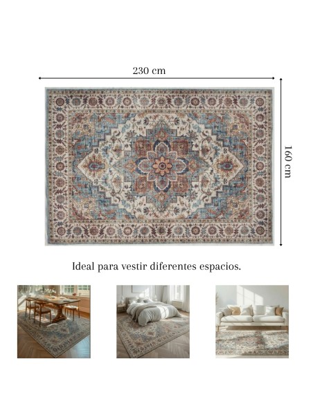 Alfombra Chennai | Diseño clásico oriental en tonos tierra y azul | 4 tamaños disponibles
