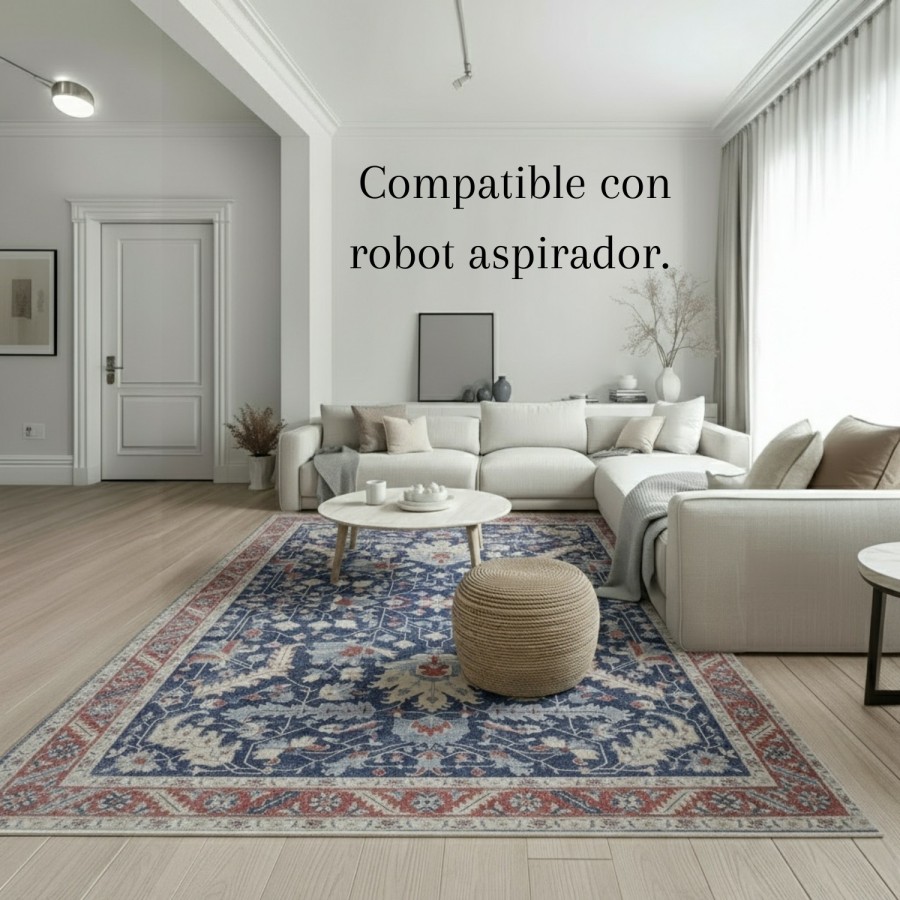 Alfombra Bangladés | Diseño oriental en tonos azul y rojo | 4 tamaños disponibles