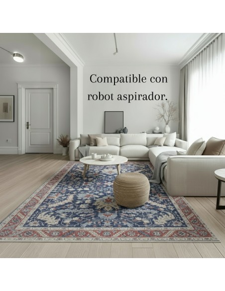 Alfombra Bangladés | Diseño oriental en tonos azul y rojo | 4 tamaños disponibles