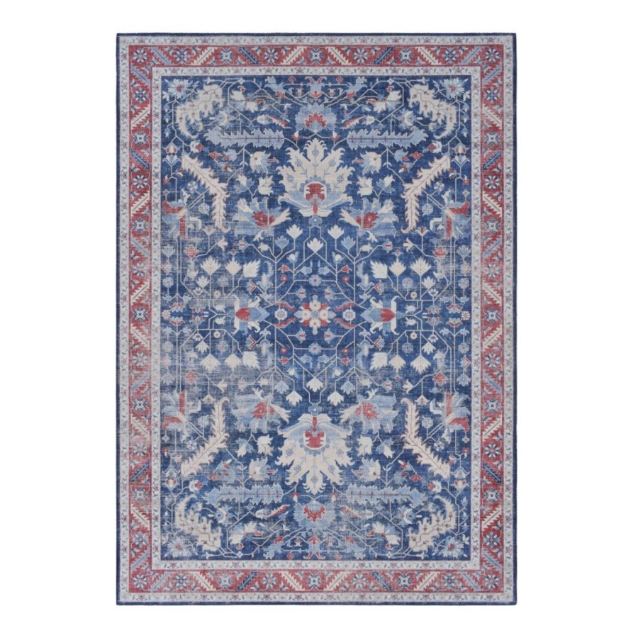 Alfombra Bangladés | Diseño oriental en tonos azul y rojo | 4 tamaños disponibles