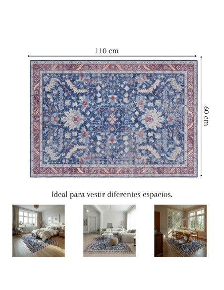 Alfombra Bangladés | Diseño oriental en tonos azul y rojo | 4 tamaños disponibles