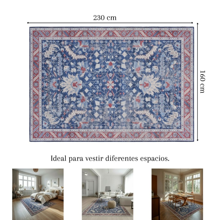 Alfombra Bangladés | Diseño oriental en tonos azul y rojo | 4 tamaños disponibles
