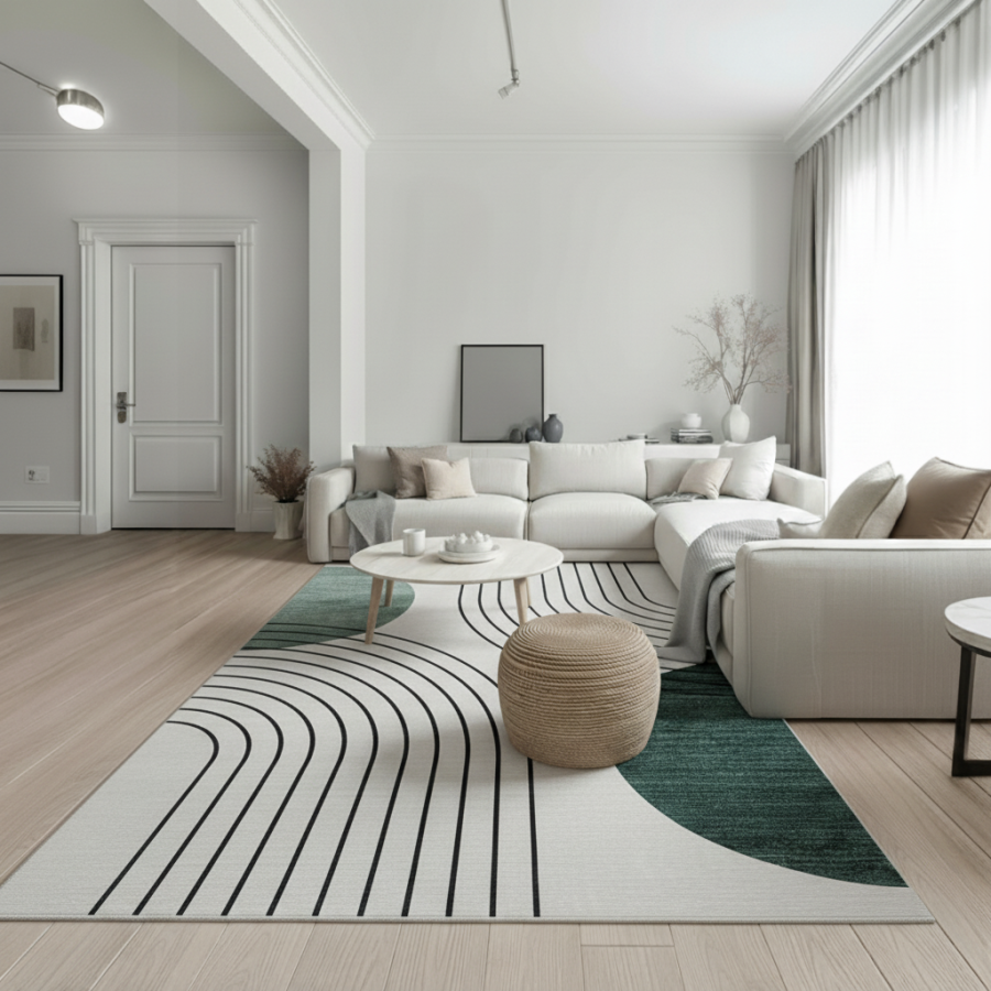 Alfombra Niza | Diseño geométrico moderno en tonos verde y negro | 4 tamaños disponibles