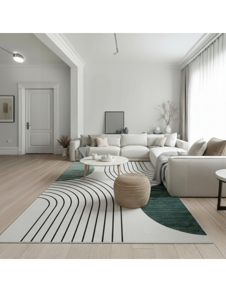 Alfombra Niza | Diseño geométrico moderno en tonos verde y negro | 4 tamaños disponibles