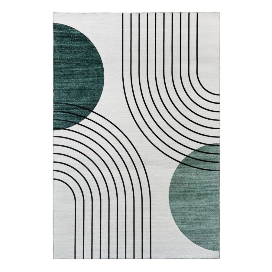 Alfombra Niza | Diseño geométrico moderno en tonos verde y negro | 4 tamaños disponibles