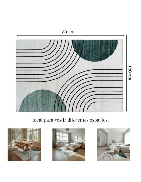 Alfombra Niza | Diseño geométrico moderno en tonos verde y negro | 4 tamaños disponibles