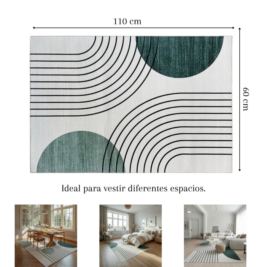 Alfombra Niza | Diseño geométrico moderno en tonos verde y negro | 4 tamaños disponibles