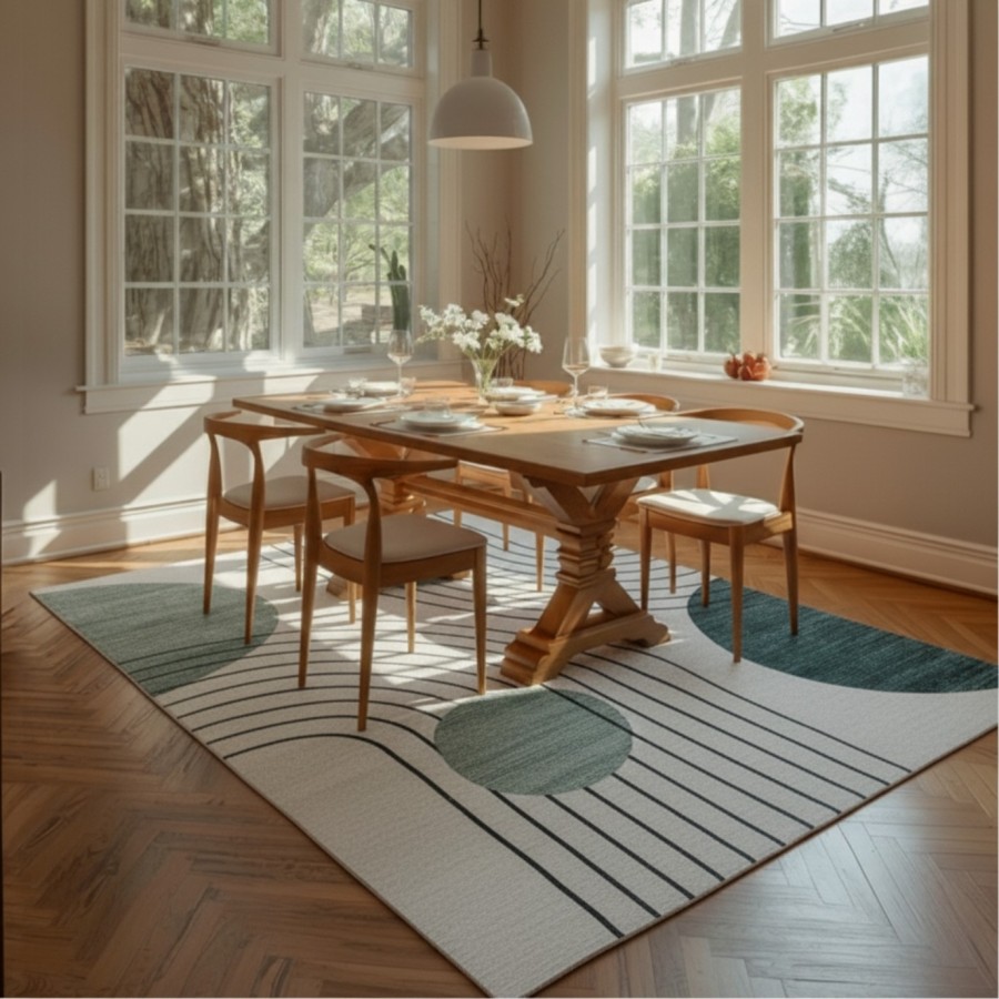 Alfombra Niza | Diseño geométrico moderno en tonos verde y negro | 4 tamaños disponibles