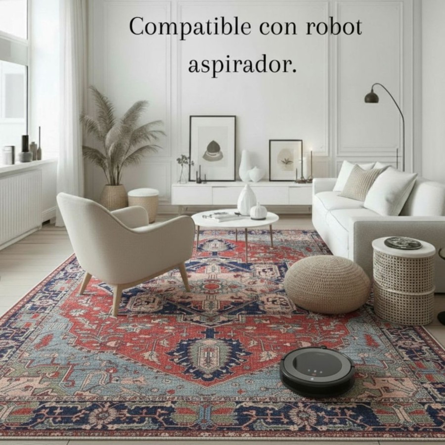 Alfombra Delhi | Diseño oriental clásico en tonos rojos y azules | 4 tamaños disponibles