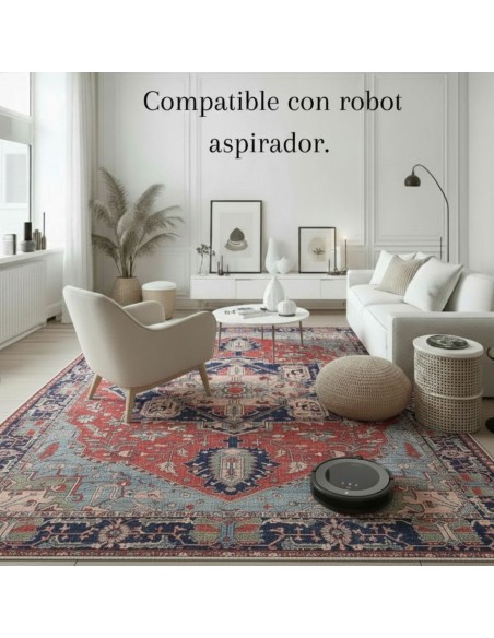 Alfombra Delhi | Diseño oriental clásico en tonos rojos y azules | 4 tamaños disponibles