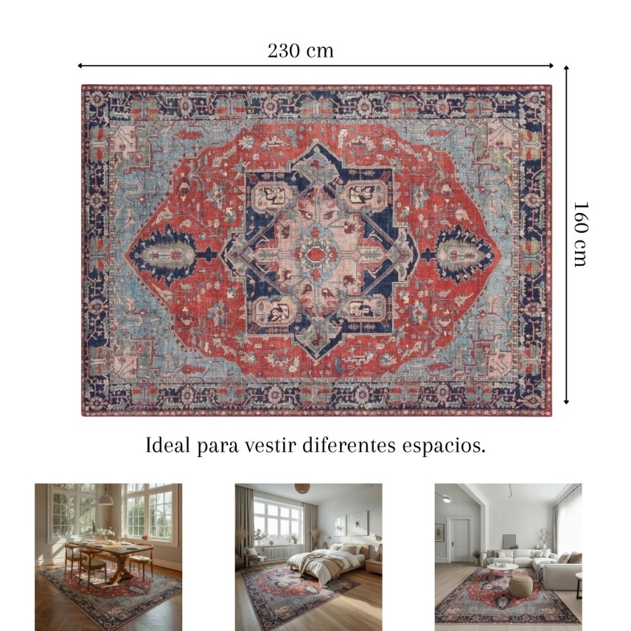 Alfombra Delhi | Diseño oriental clásico en tonos rojos y azules | 4 tamaños disponibles