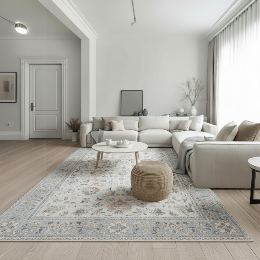 Alfombra Mumbai | Diseño clásico floral en tonos suaves | 4 tamaños disponibles