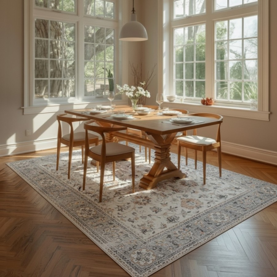 Alfombra Mumbai | Diseño clásico floral en tonos suaves | 4 tamaños disponibles