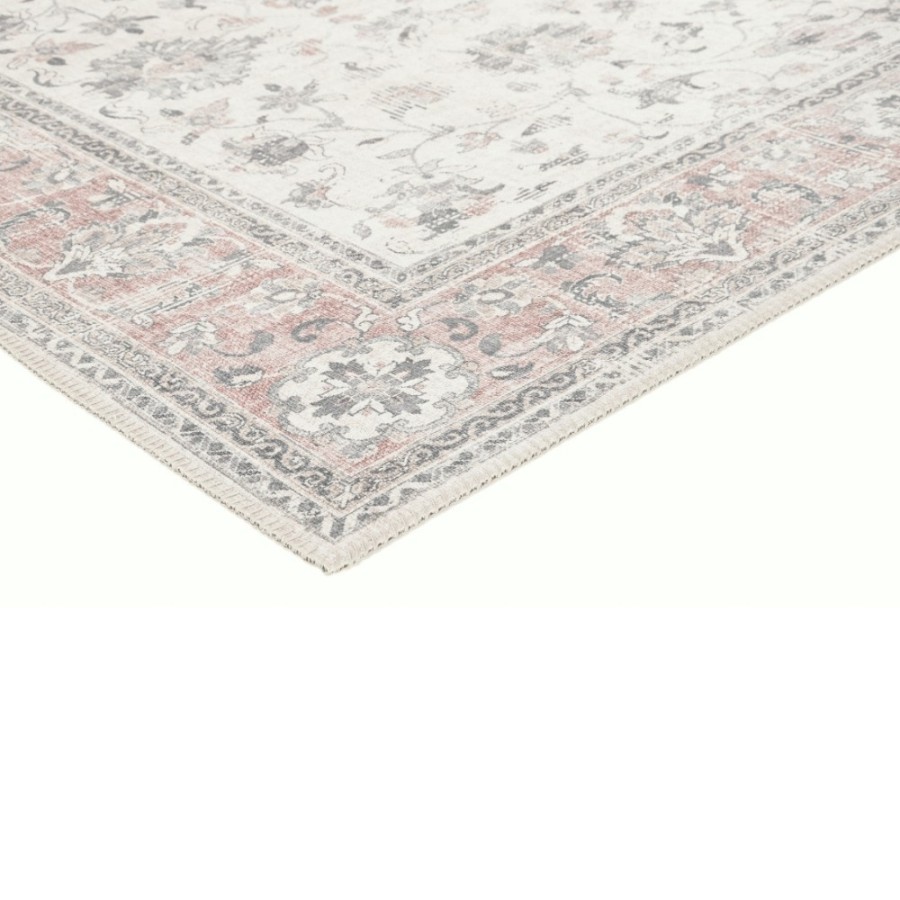 Alfombra Agra | Diseño clásico floral en tonos gris y rosa empolvado | 4 tamaños disponibles