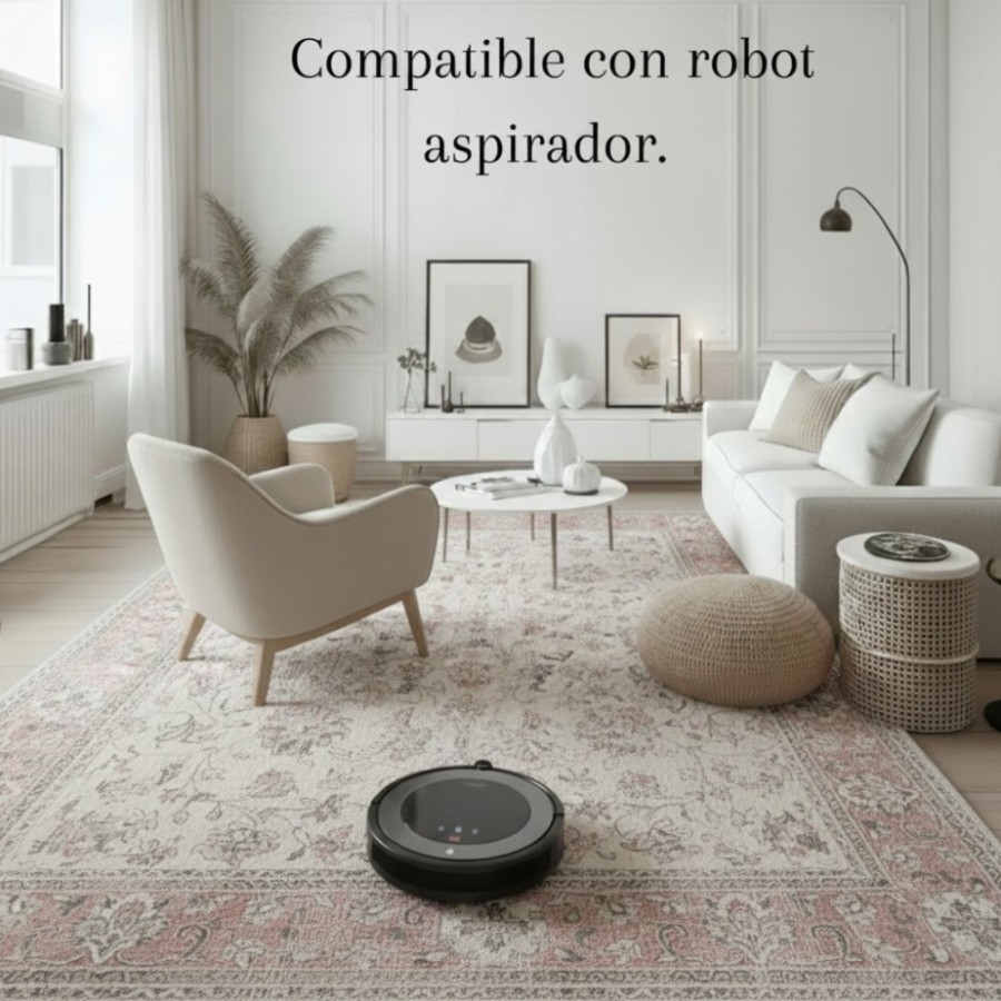 Alfombra Agra | Diseño clásico floral en tonos gris y rosa empolvado | 4 tamaños disponibles