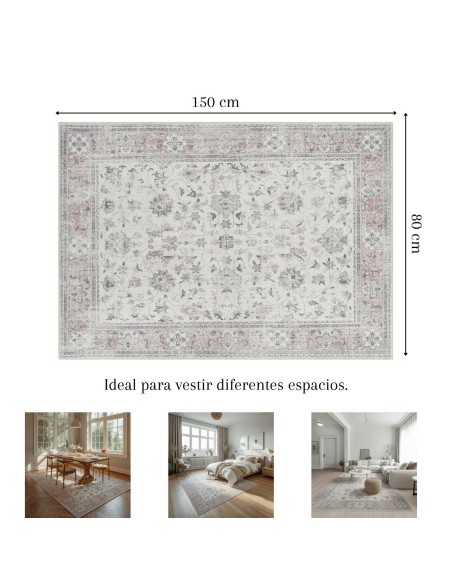 Alfombra Agra | Diseño clásico floral en tonos gris y rosa empolvado | 4 tamaños disponibles