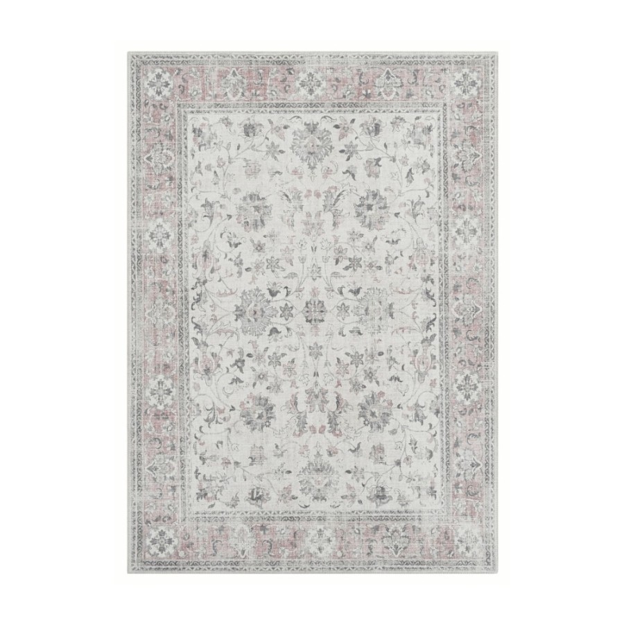 Alfombra Agra | Diseño clásico floral en tonos gris y rosa empolvado | 4 tamaños disponibles