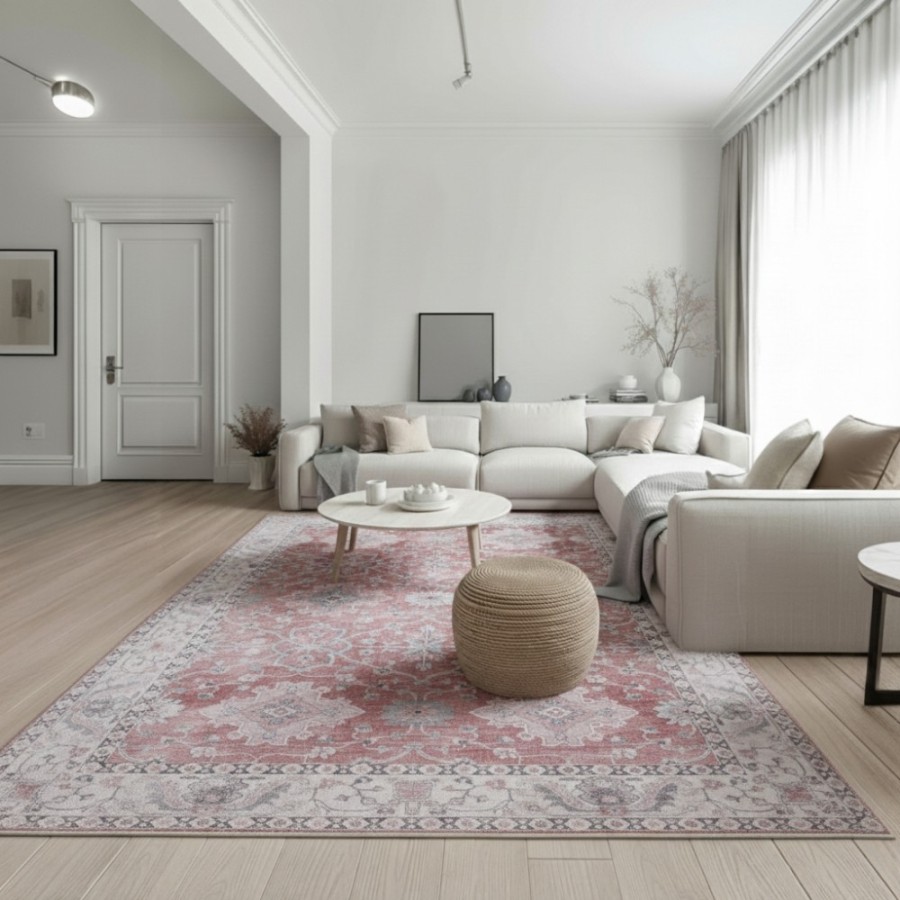 Alfombra Bombay | Diseño clásico oriental en tonos rosa y gris | 4 tamaños disponibles