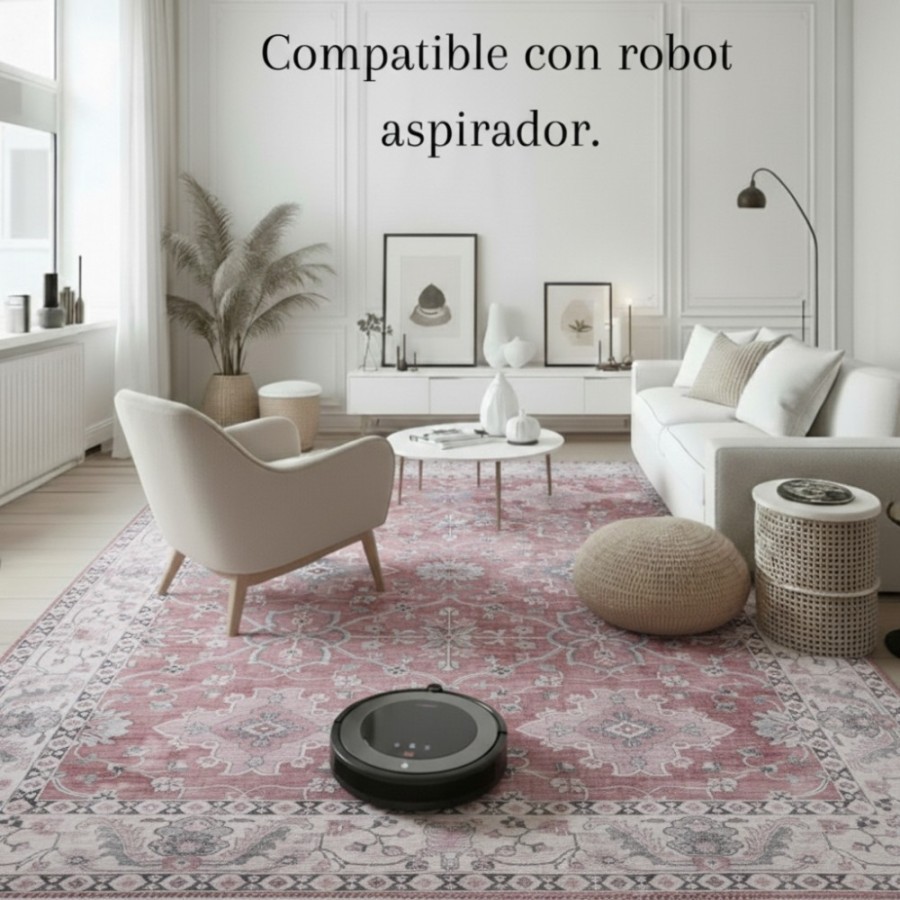 Alfombra Bombay | Diseño clásico oriental en tonos rosa y gris | 4 tamaños disponibles