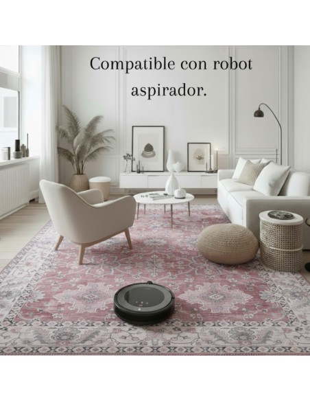 Alfombra Bombay | Diseño clásico oriental en tonos rosa y gris | 4 tamaños disponibles