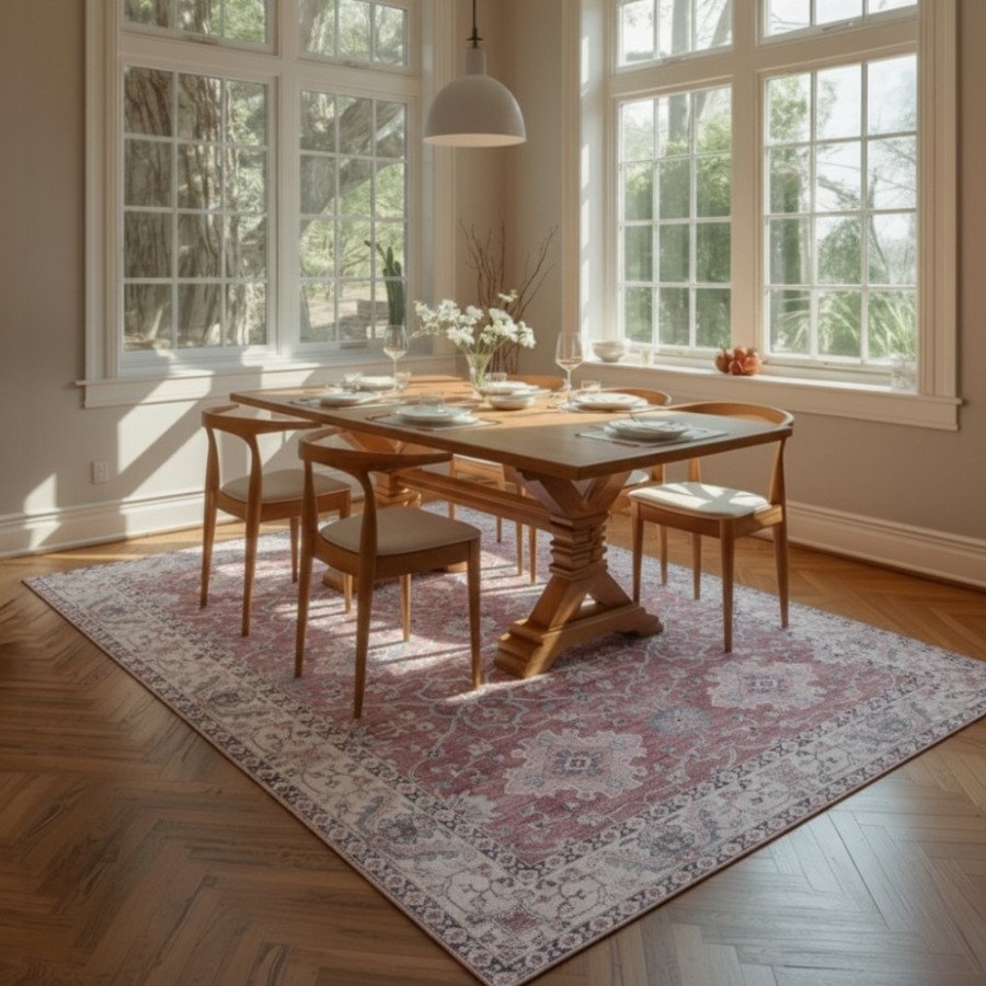 Alfombra Bombay | Diseño clásico oriental en tonos rosa y gris | 4 tamaños disponibles