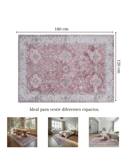 Alfombra Bombay | Diseño clásico oriental en tonos rosa y gris | 4 tamaños disponibles