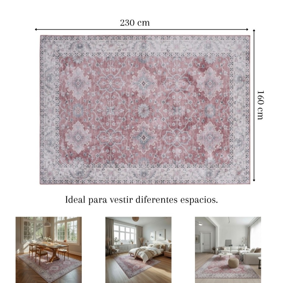 Alfombra Bombay | Diseño clásico oriental en tonos rosa y gris | 4 tamaños disponibles