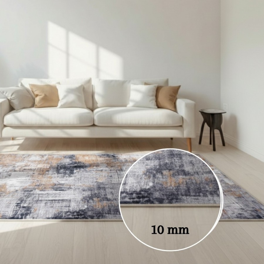 Alfombra Cashmere Gold | Diseño abstracto moderno en tonos dorados y grises | 3 tamaños disponibles