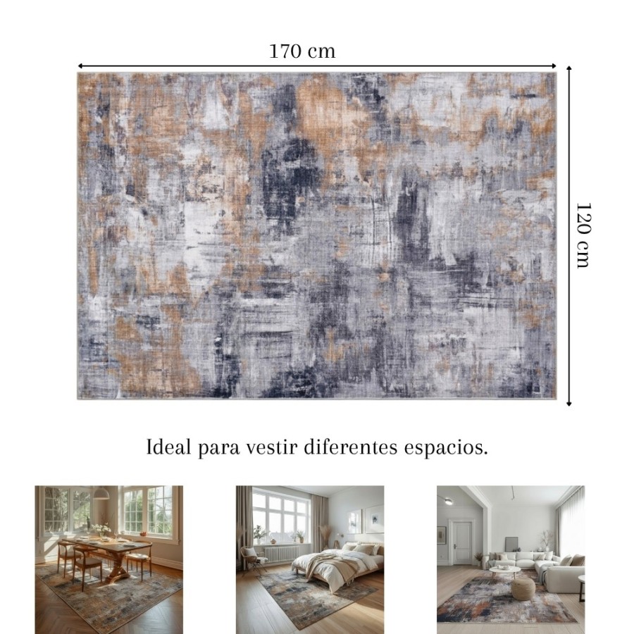 Alfombra Cashmere Gold | Diseño abstracto moderno en tonos dorados y grises | 3 tamaños disponibles