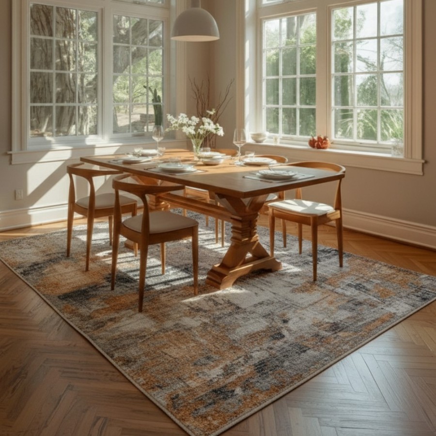 Alfombra Cashmere Gold | Diseño abstracto moderno en tonos dorados y grises | 3 tamaños disponibles