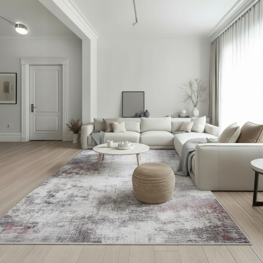 Alfombra Cashmere Violet| Diseño abstracto moderno en tonos dorados y grises | 3 tamaños disponibles