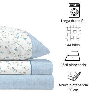 Juego de Sábanas 144 Hilos XESCA AZUL 48% Algodón 2