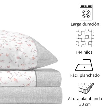 Juego de Sábanas 144 Hilos XESCA GRIS 48% Algodón 2