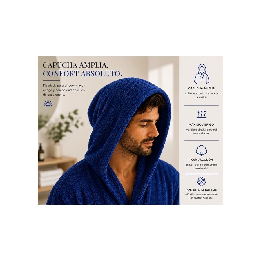 Albornoz Capucha 100% Algodón 450gr - Azulina | Deslan Internacional
